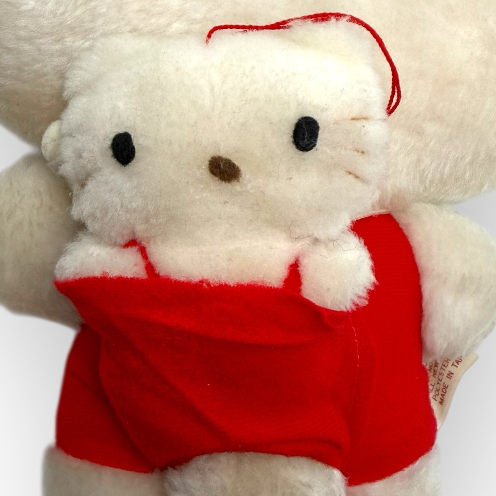 Vintage 1976 Sanrio Hello Kitty Plush 10" Red Overalls w/ Mini Kitty Backpack - Picture 9 of 16